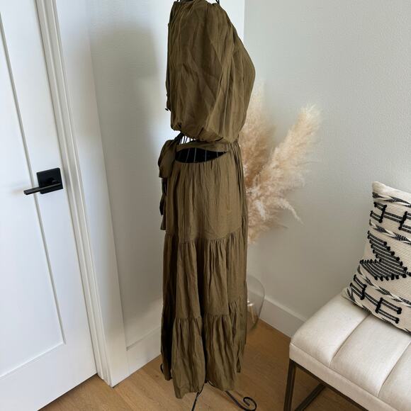 Anthropologie By The River Cut Out Midi Dress Olive Green NWOT Small - Picture 4 of 10
